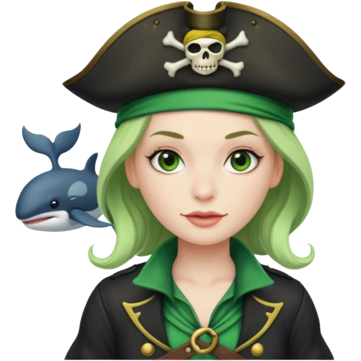 female whale pirate, in green pirate outfit  emoji
