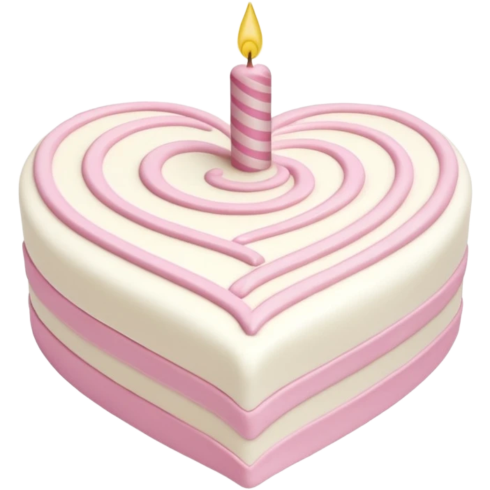 heart shaped birthday cake, pastel pink and white swirled, cute and simple emoji