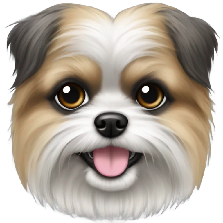 Pomeranian Shih Tzu mix with gray and black fur and black eyes emoji