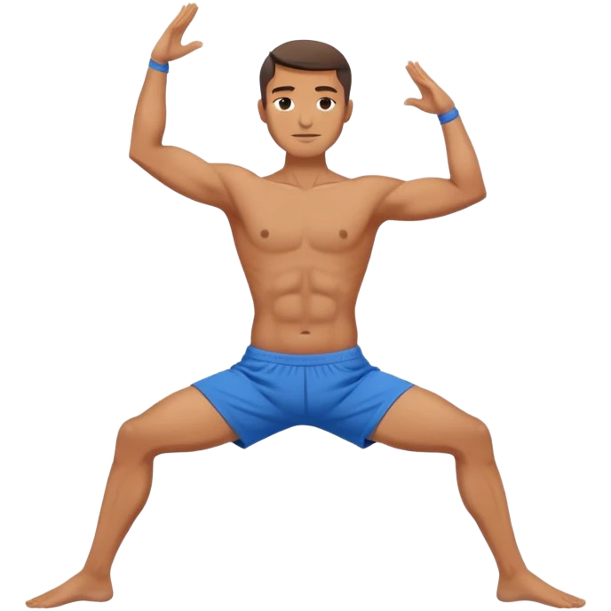 man with blue short warrior yoga pose emoji