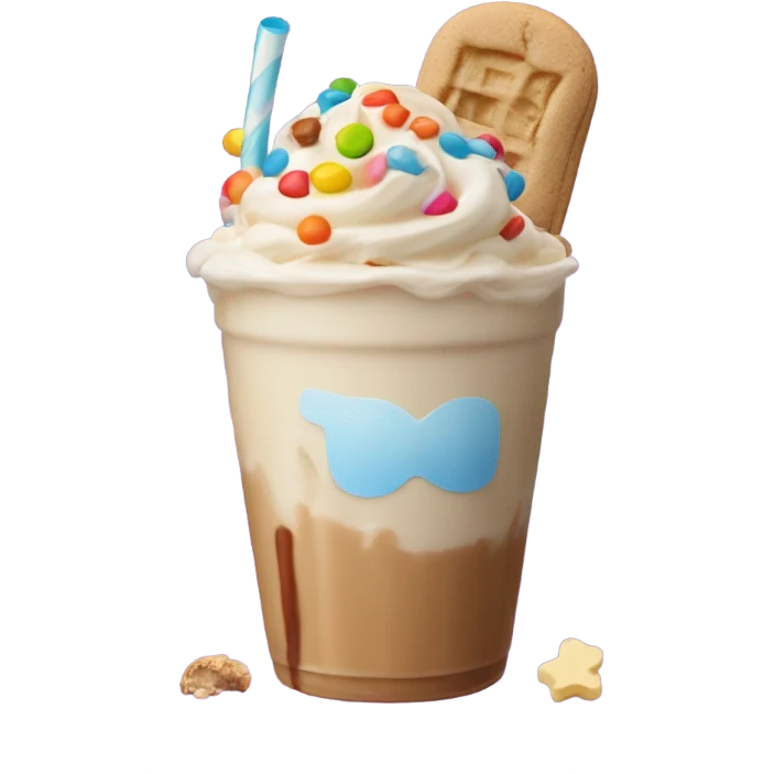 a peanut butter and banana flavored milkshake topped with reese’s pieces, a toffee covered marshmallow, a boxing glove made of white chocolate, and a peanut butter cookie emoji
