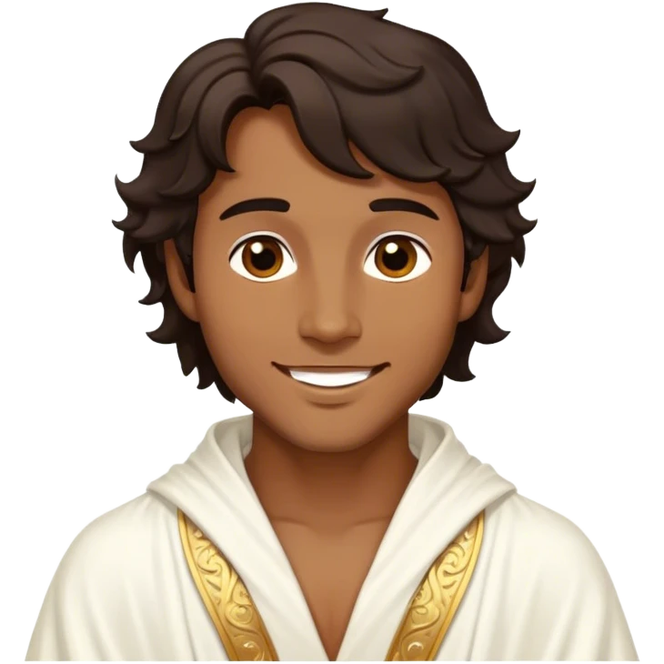 Cinematic Realistic Hercules Portrait, head tilted playfully and inquisitively, capturing the spirit of a timeless Greek hero with a warm, inviting smile. His bronze, marble-like skin and thick, wavy dark hair are rendered with classical precision, while his flowing white robe with delicate golden embellishments accentuates his muscular form. Soft natural light brings out the playful yet powerful essence of this legendary figure. emoji