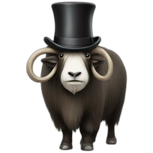 Muskox wearing a top hat emoji