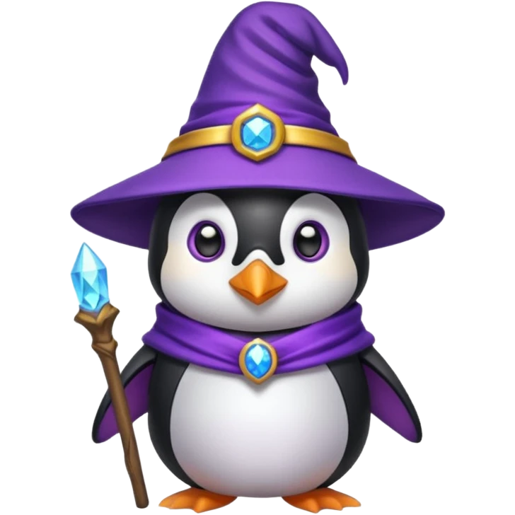 Pingüino con gorro morado y brujo emoji