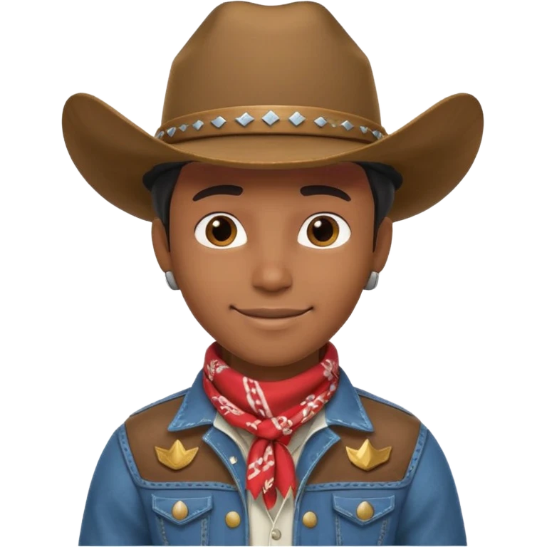 cute Black cowboy portrait, head and shoulders only, cowboy hat, bandana, western jacket collar, confident smile, 3D cartoon, mobile game icon style, clean background, no text, no watermark emoji