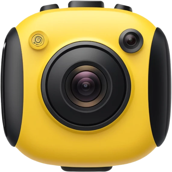 Insta360 camera emoji, front view, yellow body with black lens, minimal details emoji