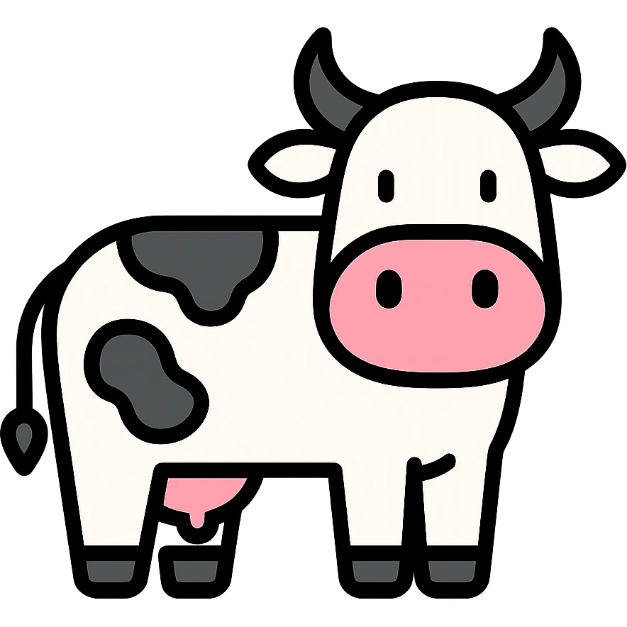 cow, modern color icon style, clean lines, simple shapes, minimal details, white and black with pink accents emoji