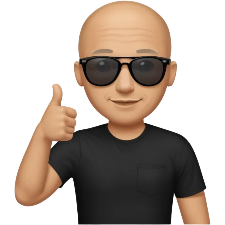 Bald Wearing a back t-shirt and black ray-ban wayfarer sunglasses giving a thumbs-up emoji