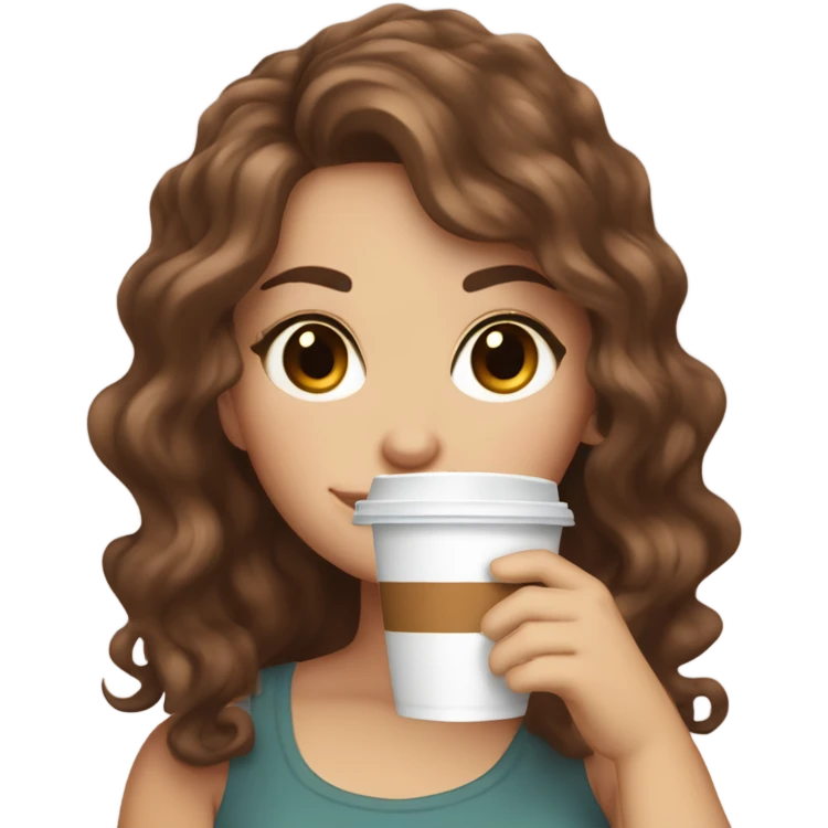 aesthetic white girl with brown wavy hair and brown eyes sipping an iced americano in a cute coffee shop  emoji