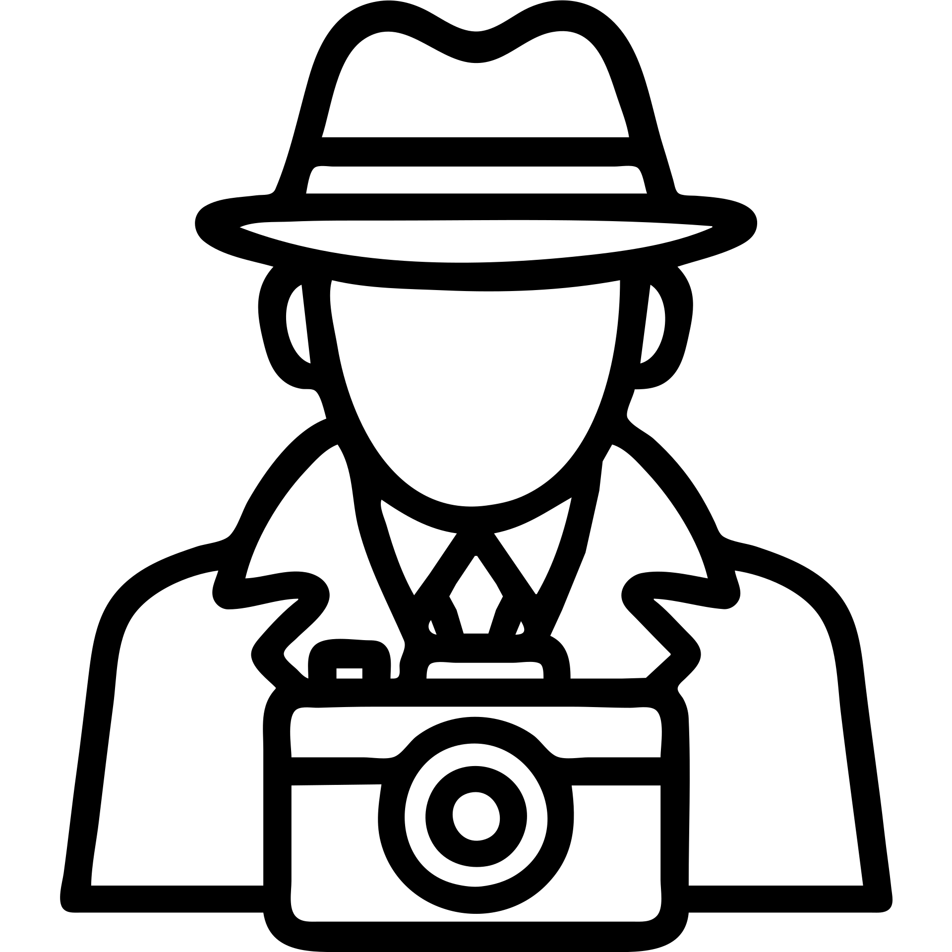 1930s private detective man with hat and camera, black outline icon emoji