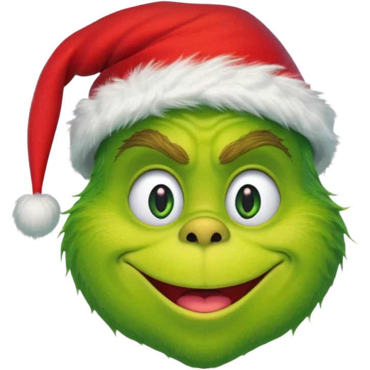 The Grinch, happy face, with christmas hat emoji