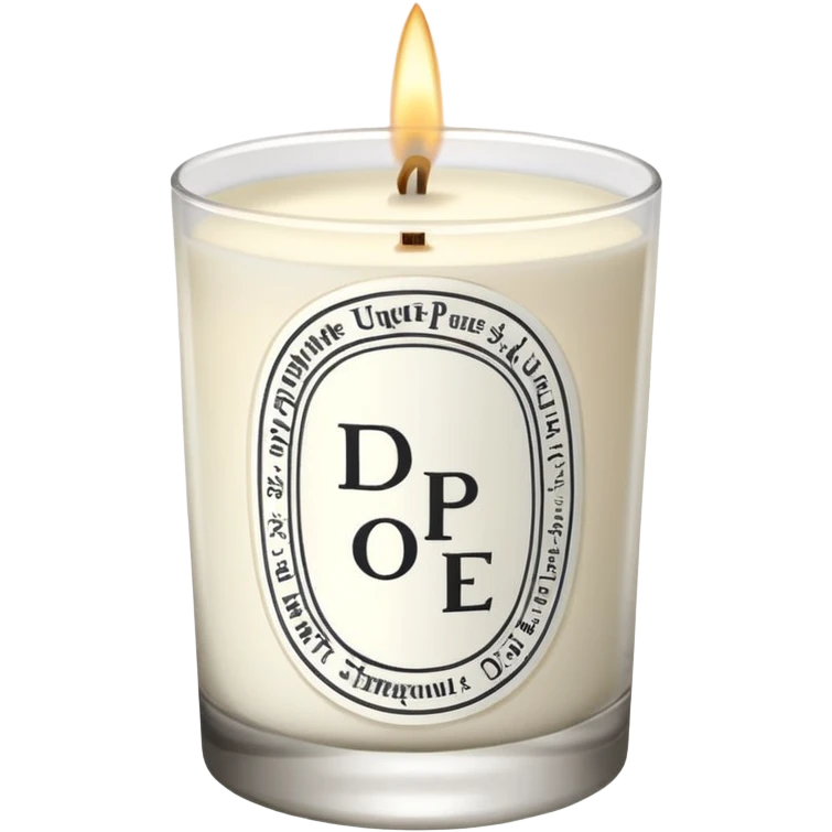one white diptique candle with label emoji