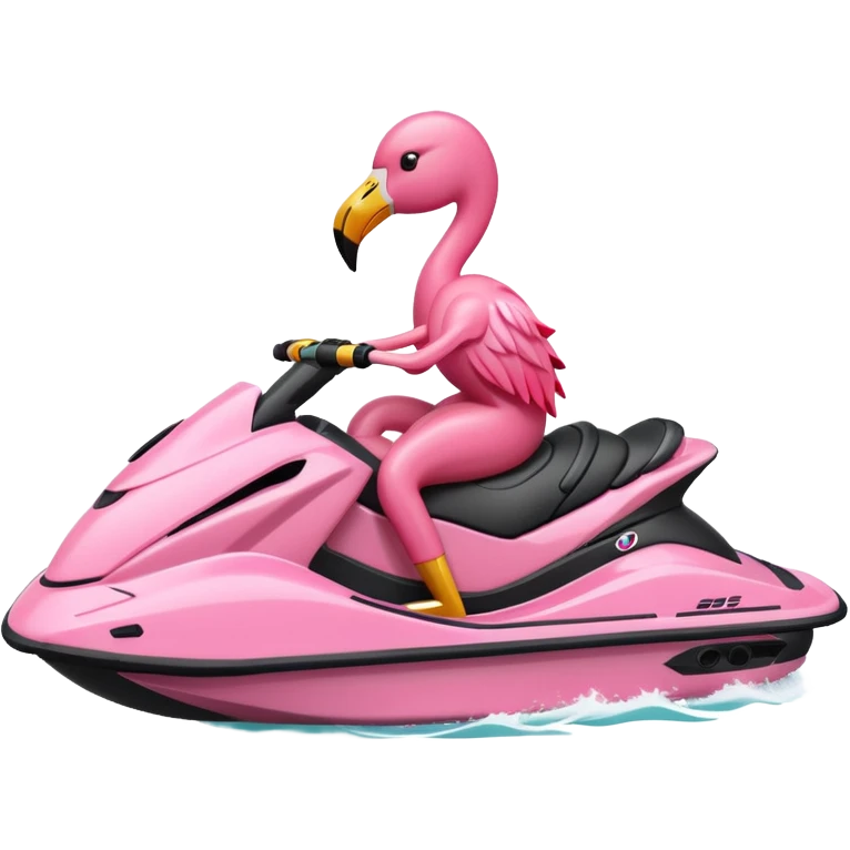Flamingo riding a jetski emoji