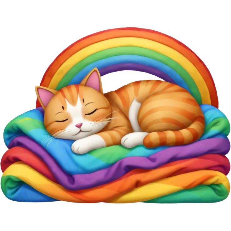 Sleeping cat with rainbow blanket emoji