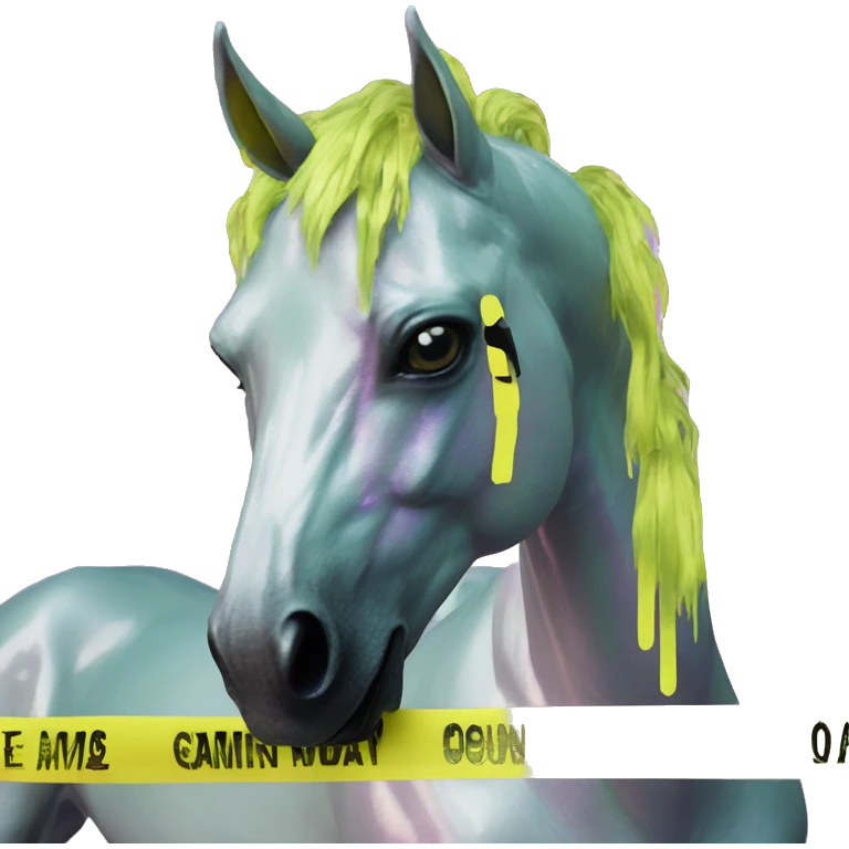 .Zombie_ Vaporwave black holographic oilslick zombie unicorn yellow caution tape graffiti Pegasus  emoji