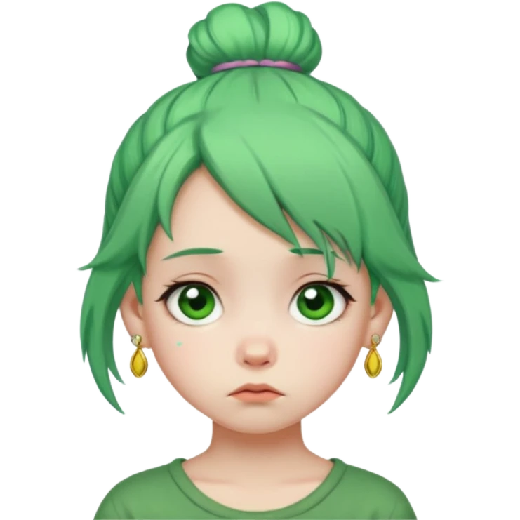  bun haired kid with earrings green hair guy sad emoji