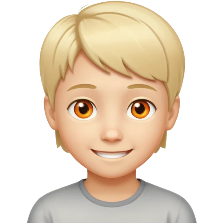 "- Nam
- 10 tuổi
- Da trắng
- Tóc ngắn, vàng
- Cười tươi
- Mắt cam
" emoji