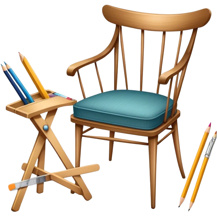 Icon for Furniture Design: a sketch of a stylish piece of furniture, like a chair or sofa, with design tools such as a ruler, pencil, and fabric swatches. The icon should represent creativity and craftsmanship in furniture design. Transparent background. emoji