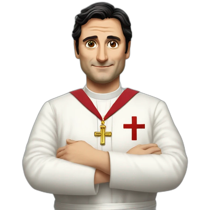 Andrea Montella seriously blessing like the pope with the arm with doctor dress emoji