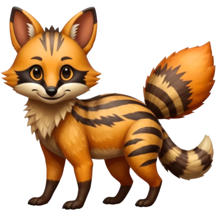 Shiny Glossy Aardwolf-Maned-Numbat-Tanuki-Bobcat-fusion-animal-hybrid-creature, full body emoji