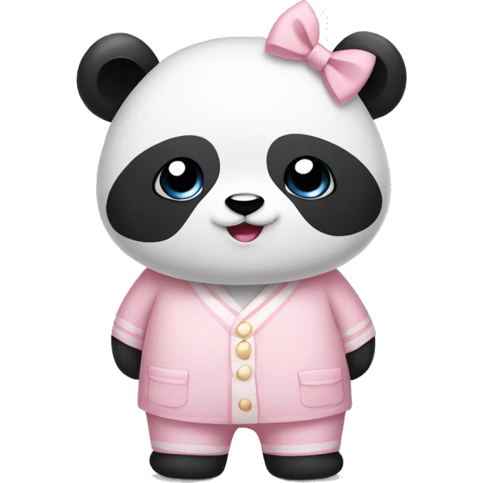 panda wearing light pink pajamas and a bow emoji