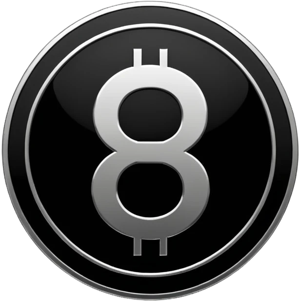 Emoji icon of a metal coin with engraved number 8, minimalist style, isolated, only black color emoji