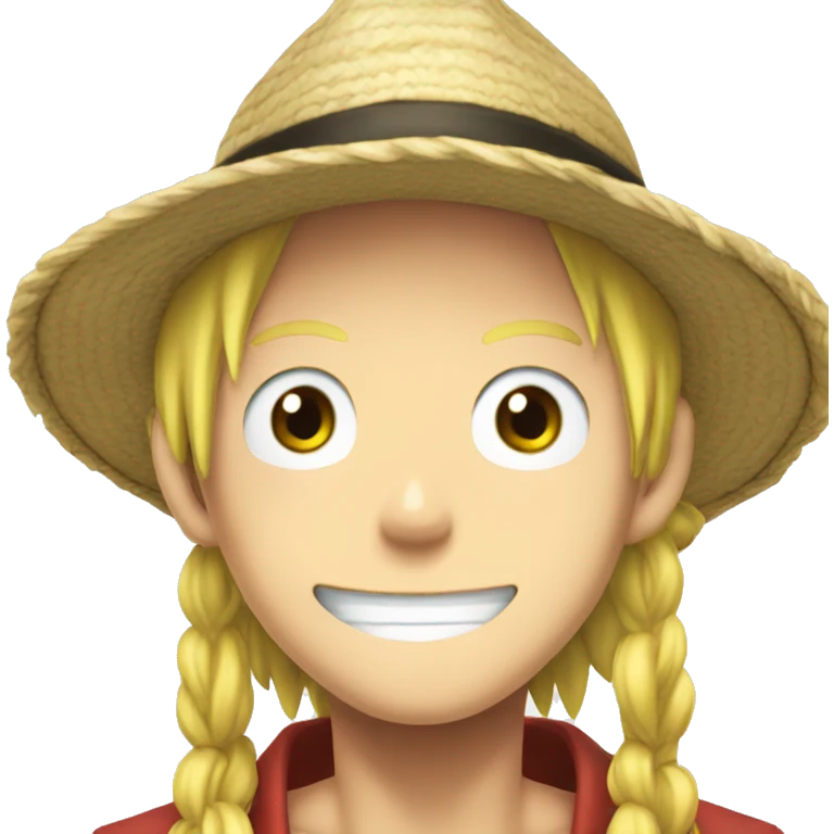 Luffy from Ine Piece anime with long blonde hair and his hat emoji