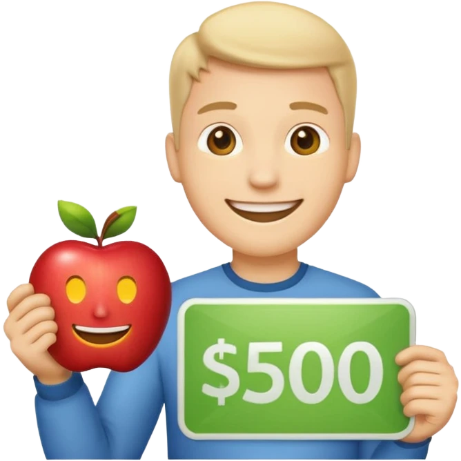 apple style emoji of a guy happily holding a sign showing $5,000 a month emoji