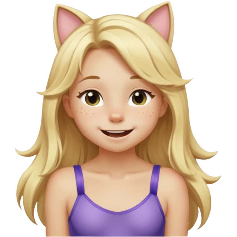petite blonde catgirl long hair freckles giggling leotard emoji