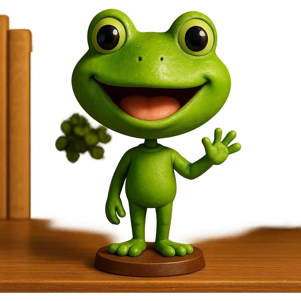 happy frog, bright green, waving emoji
