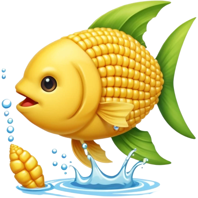 A corn kernel catching a fish emoji