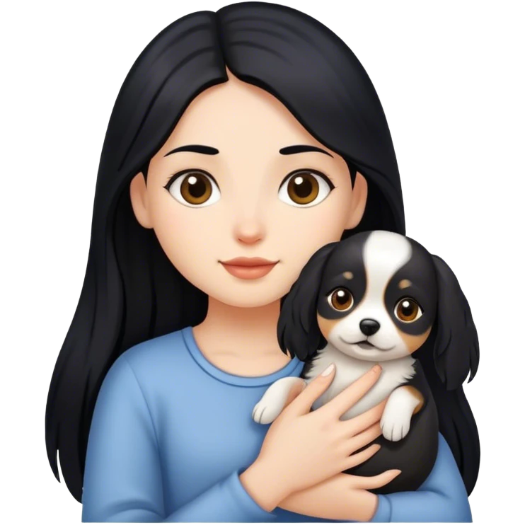 Menina com cabelo longo e preto com uma cadelinha emoji