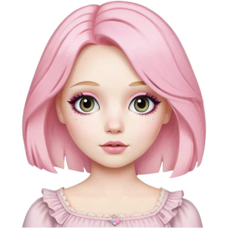 Blonde woman with pastel pink hair, pale skin, doll-like appearance, ThatPoppy music artist emoji