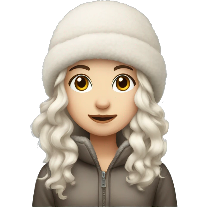 Fluffy cozy winter hat white brunette haired girl emoji