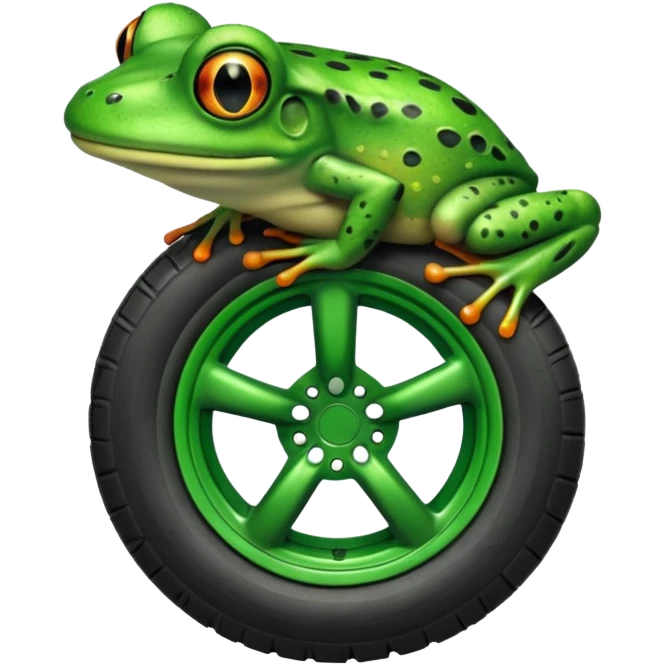Frog head on top of tire. The tire is the body and the legs are on the bottom of the tire emoji