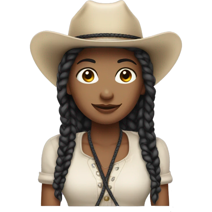 pale skin with 2 black braids with a cowgirl hat emoji