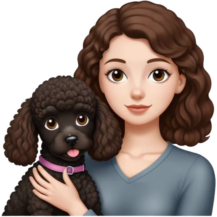 a white girl with brown hair and a black french poodle dog emoji