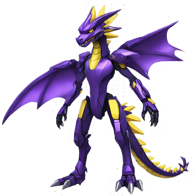  Edgy Shiny Futuristic Purple Yellow Digimon-Fakemon-Reptile-Dragon-Sergal-Mecha full body emoji