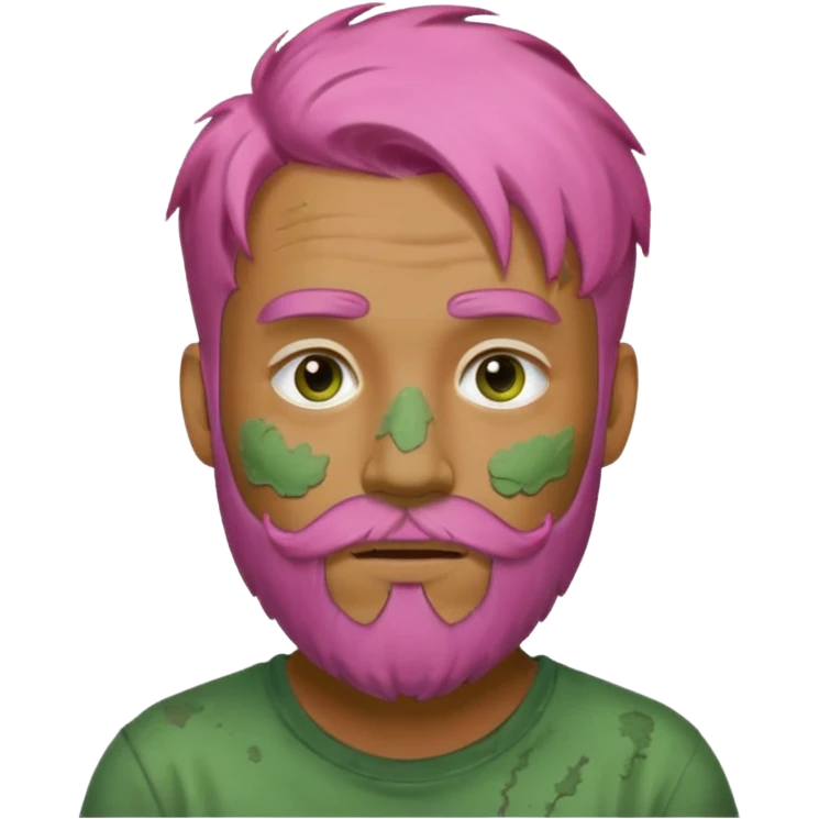pink haired man with full full face dirty messy green clay mask and beard emoji