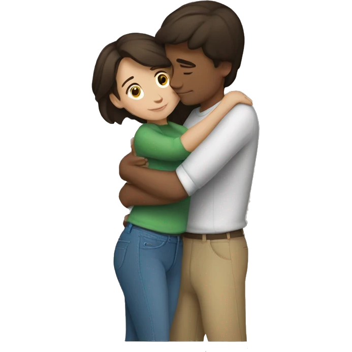 brunette girl hugging her boyfriend emoji