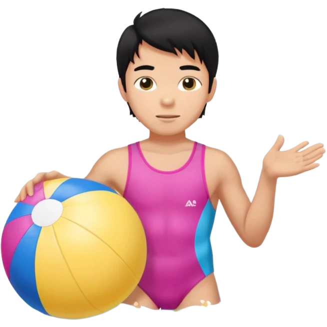 Hawaiian boy with black hair with pink highlights and a swimsuit, with beach ball emoji