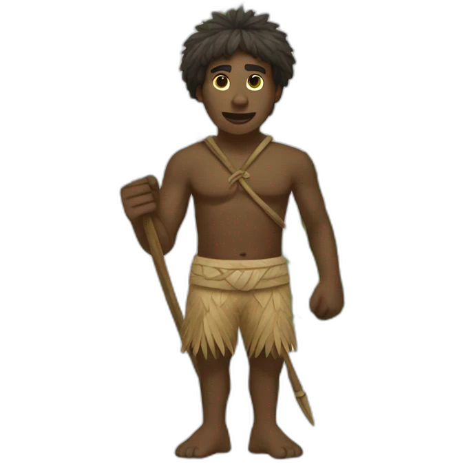 aborigine black man in shorts made of palm leaves with spear in hand emoji