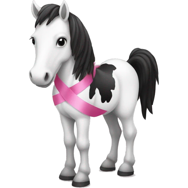 black and white horse with pink ribbon emoji