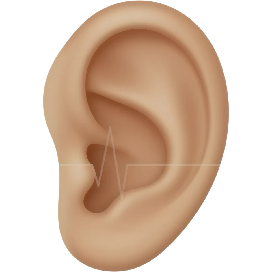 Closeup of an ear with a soft sound wave coming in emoji