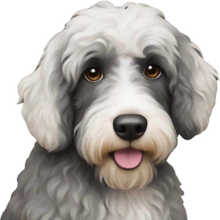 Black aussiedoodle with white on face emoji