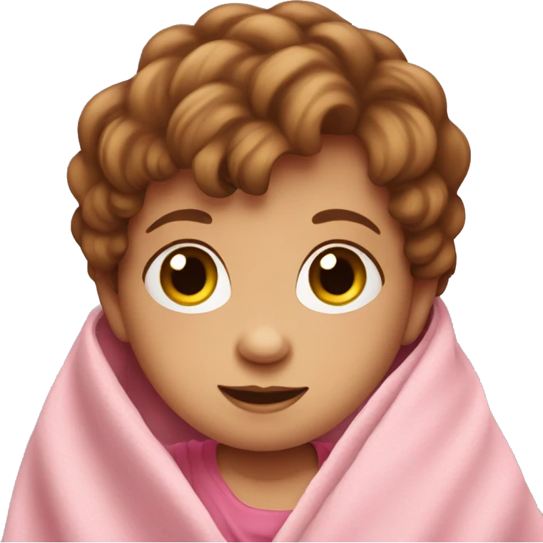 Cute baby with pink blanket and brown hair  emoji
