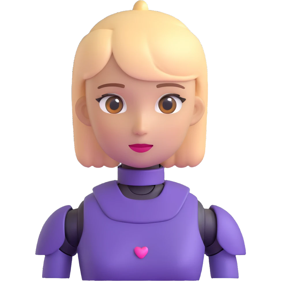 friendly feminine robot agent, 3D emoji style, soft colors, gentle expression, for reporting child abuse reporting emoji