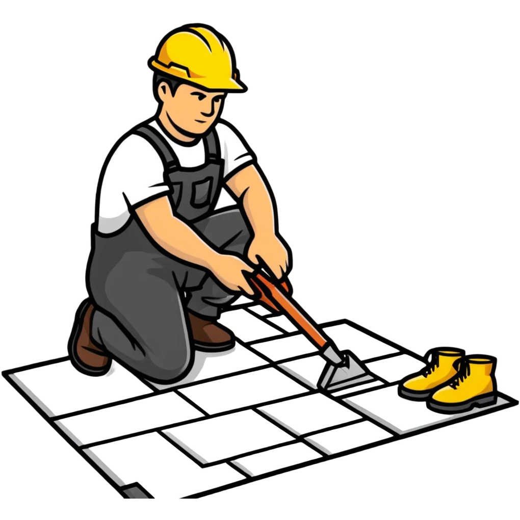 Moldovan builder laying floor tiles, construction worker with tools emoji