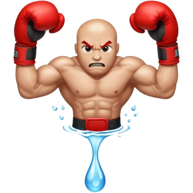 Gota de agua con cara de enfado y unos guantes de boxeo, que tenga brazos y piernas musculados emoji
