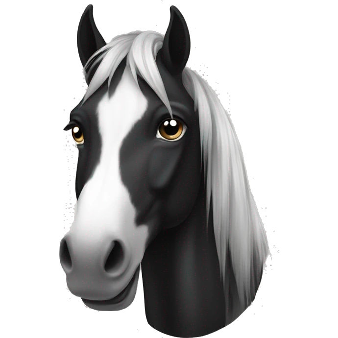 black and white horse with black mane and tail emoji